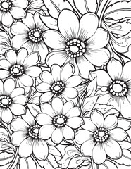 Flower Kids and Adult Coloring page spring and summer doodle elements. Mandala pattern with floral elements on white background design for flower mandala coloring book.