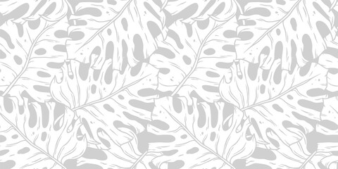 Fototapeta na wymiar Tropical exotic leaves or plant seamless pattern for summer background and beach wallpaper.