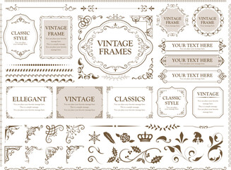 Vintage frames. floral ornament. decorative vector borders and corners. - obrazy, fototapety, plakaty