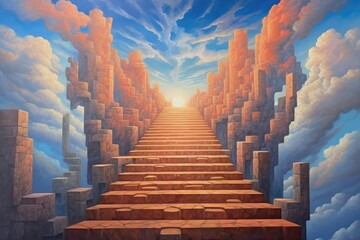 Stairway to heaven oil painting. Generative AI