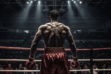 Fototapeta na wymiar A winner and energetic boxer in the ring