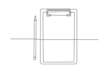 Continuous one-line drawing document and pencil beside it. Document thin concept. Single line drawing design graphic vector illustration