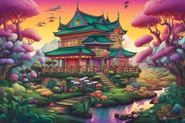 Obraz premium A painting of a japanese house beautifull generated ai