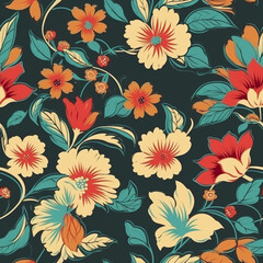 retro flower wallpaper: vibrant colors blooming in seamless harmony