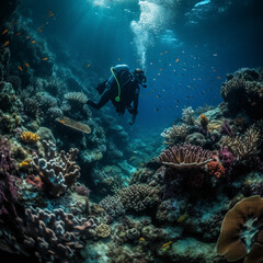 Fototapeta na wymiar diver and reef created via Generativ AI