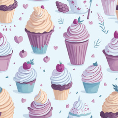 seamless cream and cupcake pattern watercolour vector white background pattern illustration decoration wallpaper Generative AI