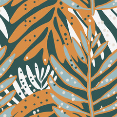 Orange Seamless Summer Retro Watercolor Pattern. Vivid Repetitive Classic Palm Decor, Seamless Print. Light