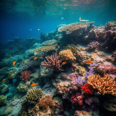 Fototapeta na wymiar coral reef and diver created via Generativ AI