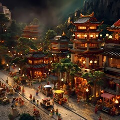 A vibrant Asian metropolis known for its towering pagodas, bustling markets, and intricate lantern displays. Generated by AI.