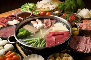 Generative AI Chinese hot pot also known as a steamboat is a dish Food Photography