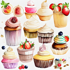 watercolour, dessert, sweet, lovely, cake , milkshake