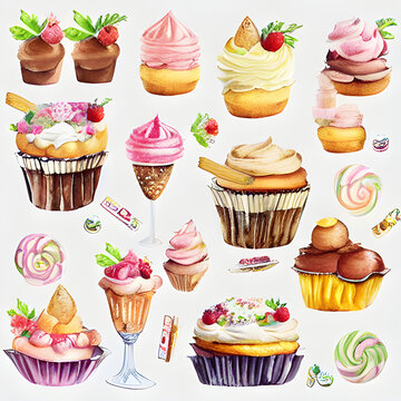 watercolour, dessert, sweet, lovely, cake , milkshake
