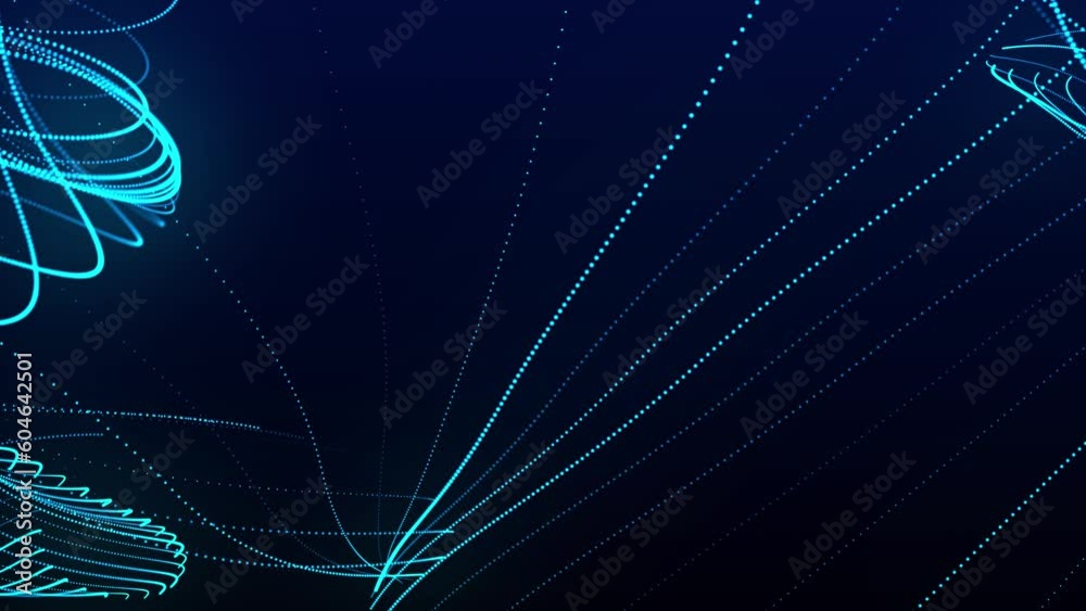 Poster dynamic wave of glowing particles. data flow information. concept of digital communication. technolo