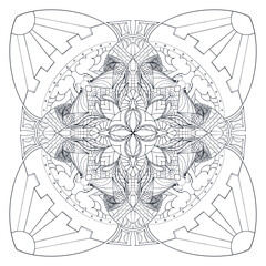 Vector hand drawn doodle mandala with leaf. Ethnic mandala with black line ornament. Isolated. Illustration on doodle style. monochrome line for tattoao.