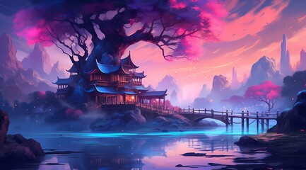 A painting of a japanese house beautifull generated ai