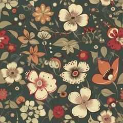 Deurstickers floral wallpaper texture: a seamless pathway to retro glamour © Jaaza