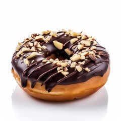 A delicious donut with chocolate and sprinkle isolated on white background. Generative AI.