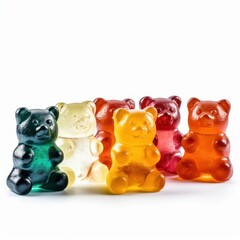 A group of delicious jelly bears on isolated on white background. Generative AI.