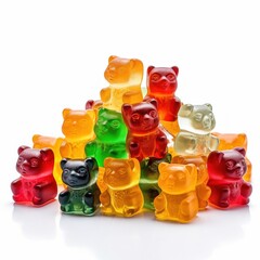 A group of delicious jelly bears on isolated on white background. Generative AI.