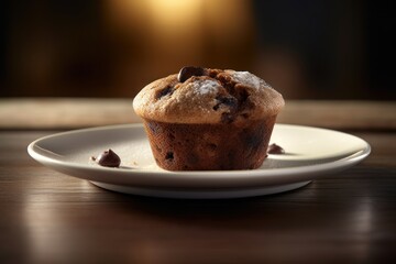 Generative AI muffin with chocolate on plate Editorial Food Photography - Powered by Adobe