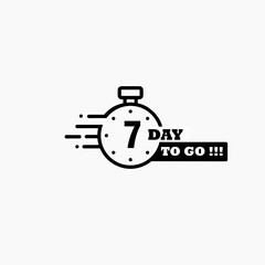 7 days left. Vector emblem with the number of days remaining. label, black alarm clock flat with ribbon, promotion icon, best deal symbol vector illustration.