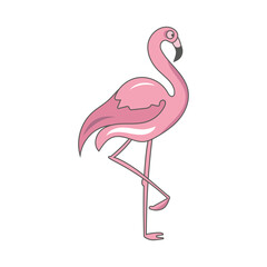 One pink flamingo isolated on white background