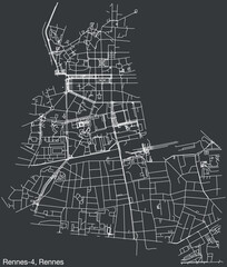 Detailed hand-drawn navigational urban street roads map of the RENNES-4 CANTON of the French city of RENNES, France with vivid road lines and name tag on solid background