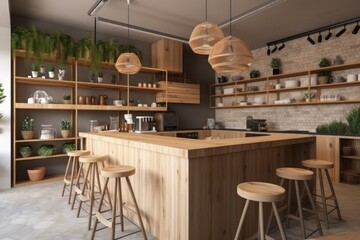 Generative AI nature and simplistic kitchen in the cafe open space