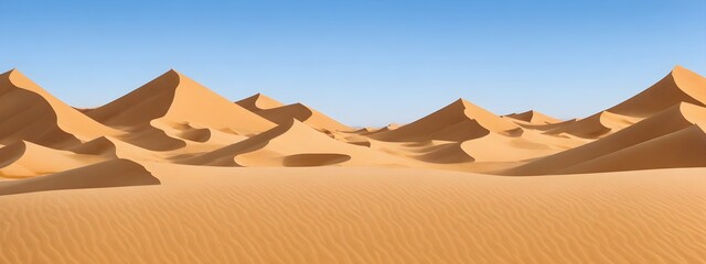 Plakat Sand dunes in desert landscape. Aerial view of the dunes. Beautiful sand dunes in the Sahara desert. Generative AI