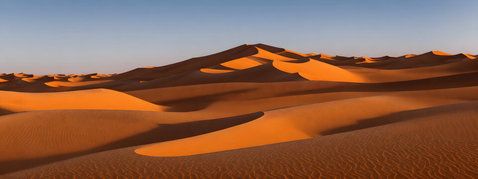 Sand dunes in desert landscape. Aerial view of the dunes. Beautiful sand dunes in the Sahara desert. Generative AI © 360VP