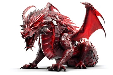 Illustration of a red dragon in 3D, Generative AI