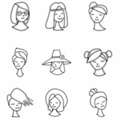 Female face set line drawing.