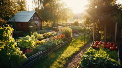 Fototapeta premium Lueur Dorée sur le Jardin Potager