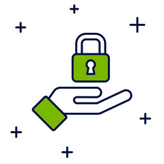 Filled outline Lock in hand icon isolated on white background. Padlock sign. Security, safety, protection, privacy concept. Vector