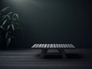 Empty wooden table podium on black background. copy paste, copy space. ai generative
