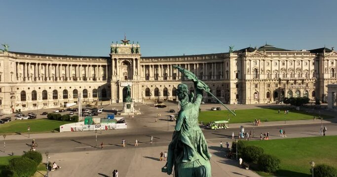 Aerial view of Vienna skyline aerial shot. Cathedrals and cityscape City of Vienna, Austria. Vienna aerial view in Austria historic city centre. Old buildings in the downtown.