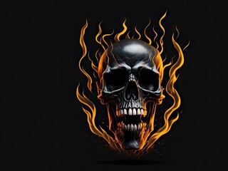 skull on fire isolated in black background. ai generative