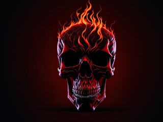 skull on fire isolated in black and red background. ai generative