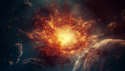 Obraz na płótnie Canvas Fantasy illustration of a galaxy exploding in a fiery inferno generated by AI