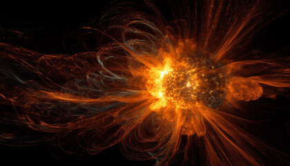 Electricity ignites the multi colored galaxy in a futuristic explosion generated by AI