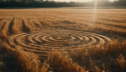 Fototapeta na wymiar In a row, wheat spirals in a yellow meadow generated by AI