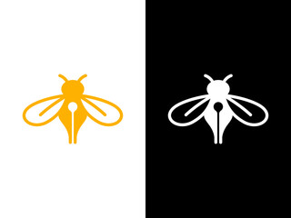 modern bee and pen illustration icon logo