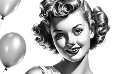 Painted portrait of a woman, retro style, vintage, Generated AI