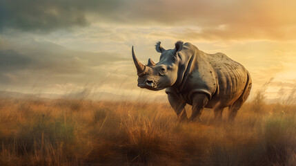 Obraz premium Animal Power - Creative and wonderfully colored at the evening in the steppe of africa that is as true to the original as possible and photo-like