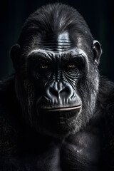 Fototapeta na wymiar Animal Power -Creative and gorgeous colored frontal portrait of a male gorilla against a dark background that is as true to the original as possible and photo-like