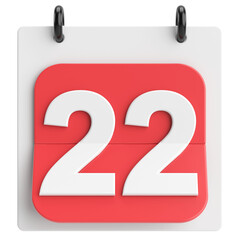 22nd. Twenty-second day of month. Calendar. 3D illustration.