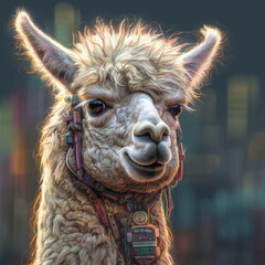 Futuristic Cyber Lama Alpaka. Generative AI