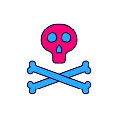 Filled outline Bones and skull as a sign of toxicity warning icon isolated on white background. Vector