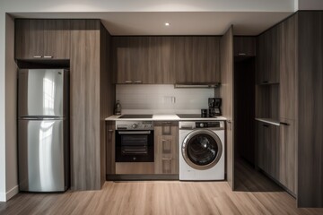 Generative AI small kitchen with laundry room modern apartment style Photography