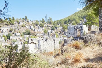Fototapeta na wymiar The ghost town of Kayakou outside of Fethiye, Turkey was once a thriving Greek village